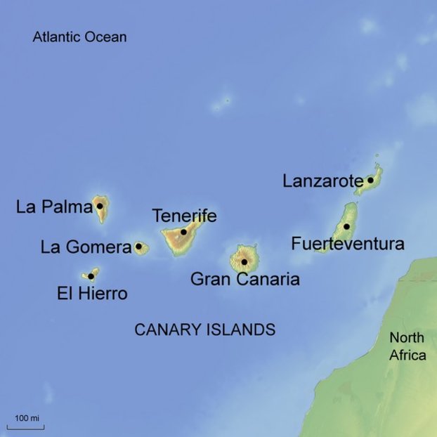 Map graphic showing Canary Islands, Spain