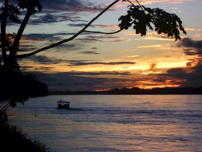 Sunset on the Rio Madre de Dios, in the Peruvian Amazon