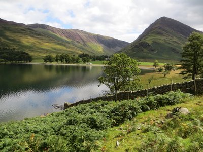 Buttermere Lake on cloudy day with fells in background, Lake District