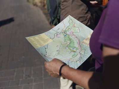 Close-up of person holding map of Teide, Tenerife, Spain