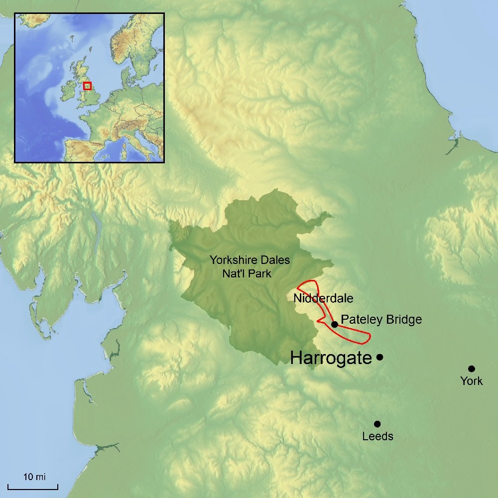 Ramble Worldwide map graphic of Nidderdale and surrounding area for walking holiday The Nidderdale Way