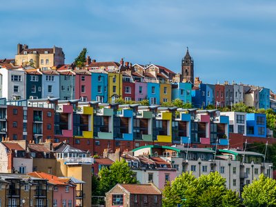Bristol city landscape of colourful houses