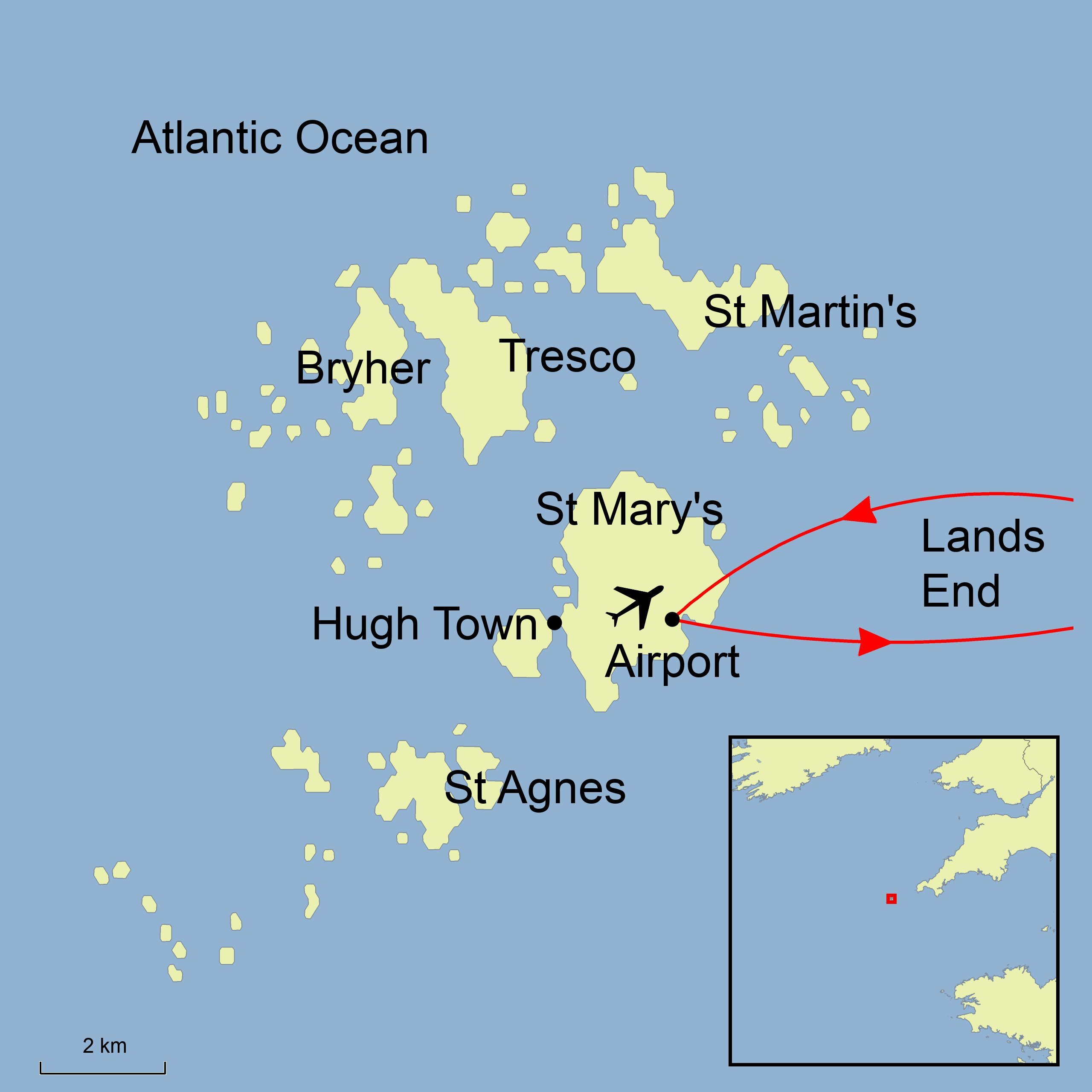 Map graphic of Ramble Worldwide walking holiday The Isles of Scilly and surrounding area