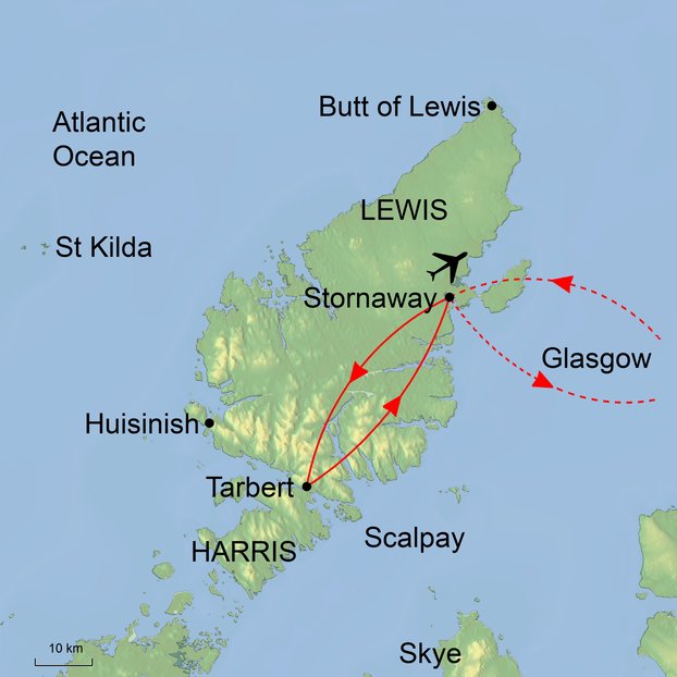 Ramble Worldwide map graphic of Lewis and surrounding areas, Outer Hebrides, Scotland for walking holiday The Outer Hebrides