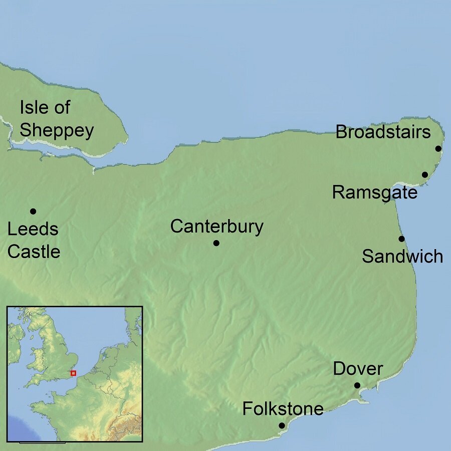 Ramble Worldwide Map Graphic for Canterbury & Kent Walking Holiday