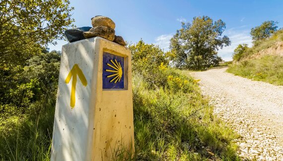 Camino de Santiago sign on the famous long distance path in Spain