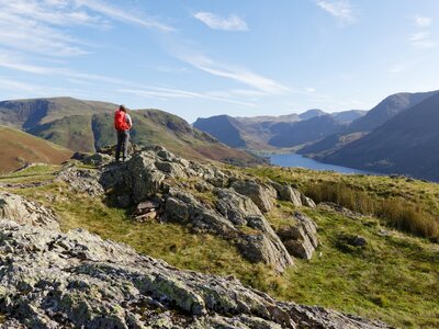Walker on the fells above Buttermere, Lake District