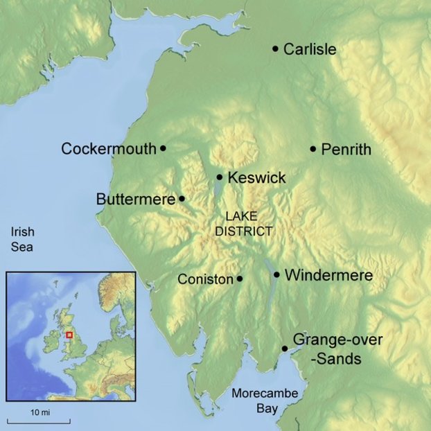 Ramble Worldwide map graphic depicting Lake District and surrounding area for walking holiday tour Restore, Reflect & Recharge in the Mountains 