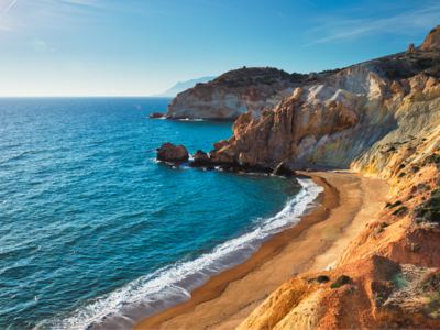 Agios Ioannis beach on sunny day, Milos Island, Greece