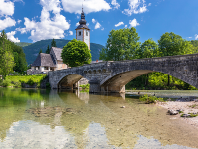 Lake Bohinj with Church of St John the Baptist, Triglav national park, Slovenia