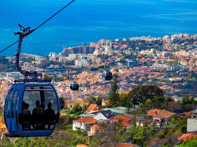 Aerial view of Funchal from cable car above the city, Madeira island, Portugal