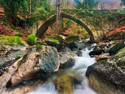 The old stone bridge close to Tsangarada village, Pelion mountain, Magnesia prefecture, Thessaly, Greece