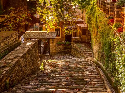 Makrinitsa village, Greece street view, Pelion mountains