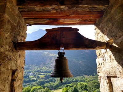 Romanesque church of Sant Joan in the village of Boi with landscape view in background, Spain