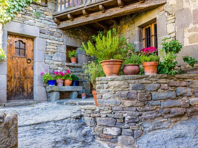Front door entrance of a traditional house in Rupit, Catalonia, Spain