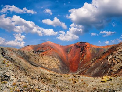 Volcanic crater in Mountains of fire, Timanfaya National Park in Lanzarote, Spain