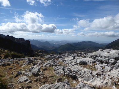 Landscape of Sierra de Grazalema with rocky foreground, Spain