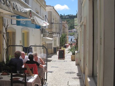 Restaurant in street alleyway, Silves, Algarve, Portugal