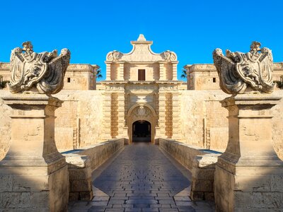 Old fortress entrance of Mdina city gates, Malta, Europe